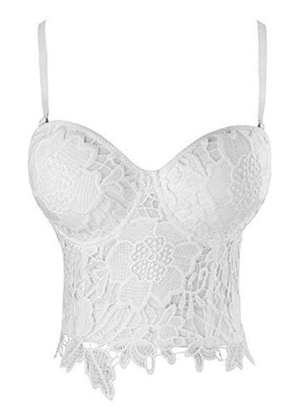 Charmian Women's Punk Goth Floral Lace Bustier Corset Party Bralet Crop Top
