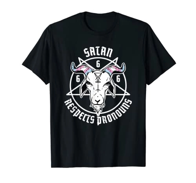 Satan Respects Pronouns Transgender Pentagram Trans Flag T-Shirt