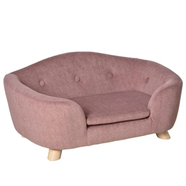 Pawhut Haustiersofa Hundematte Hundebett Hundesofa Hundecouch Katzen Sofa mit Kissen Rückentasche Plüsch Schaumstoff Kiefernholz Rosa 70 x 47 x 30 cm