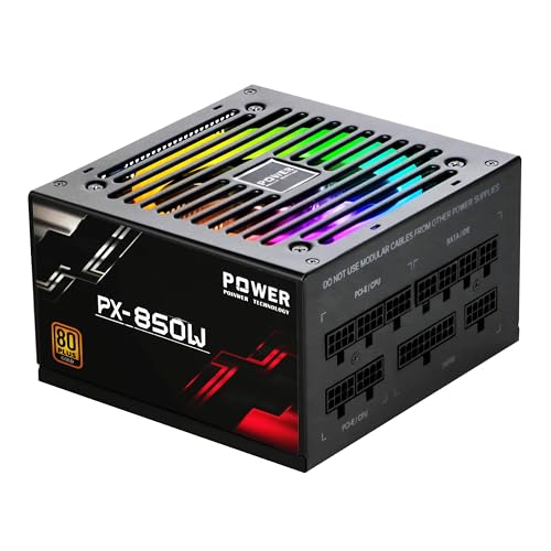 POINWER 850 Watt Power Supply 80 Plus Gold - Silent 12cm RGB Fan, Full Modular, Active PFC, 105°C Capacitor - High-Performance 850W PSU for Gaming & ATX Case Computers, 5 Year Warranty - 850W