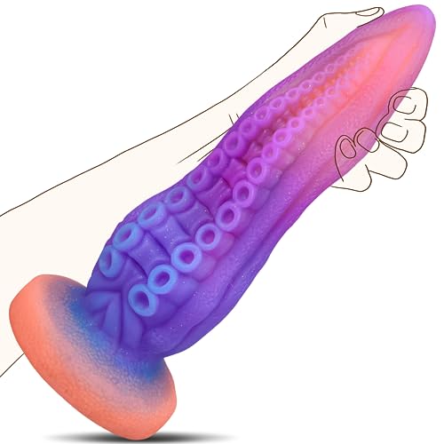 9.6" Monster Dildo Tentacle Fantasy Dildo, Luminous Huge Giant Dildo Soft Pink Dildo, Long Silicone Dildos Thick Dragon Dildo with Strong Suction Cup, Alien Animal Dildo Anal Sex Toys for Women & Men - Purple
