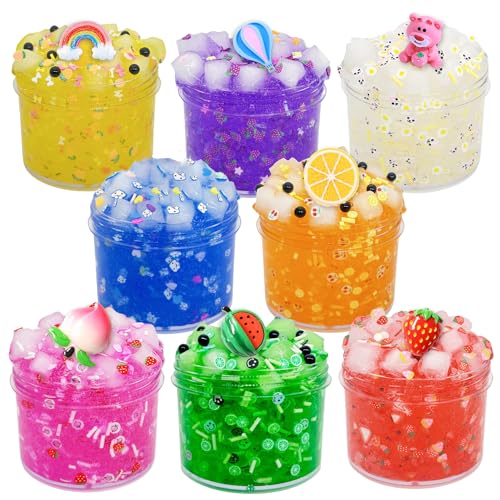 UIVIEHIR Jelly Cube Clear Slime Kit 8 Pack for Kids, Crunchy Slime, Stress Relief Toy, Party Favors for Girl Boys 6 7 8 9 10 11 12