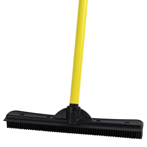 FURemover Original Indoor Pet Hair Rubber Broom with Carpet Rake and Squeegee, Black and Yellow - FURemover Original Indoor Broom