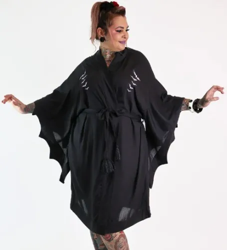 Nightfall Black Bat Vintage Robe - Curvy