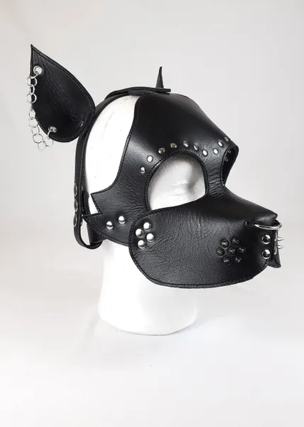 Heavy Metal Black Leather Pup Play Hood