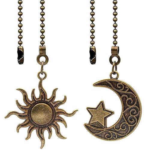 Akahttbn 2pcs Sun and moon pull chain extension for ceiling fans and lights, with Ball Chain Connector (Bronze)
