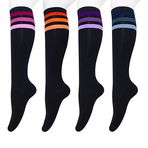Tom & Mary Women’s Knee High Socks, Combed Cotton, Non-Slip, Stretch, Stripe, Soft, Non See Through (Size 5-9) - Small-Large - Gradient Stripes Black