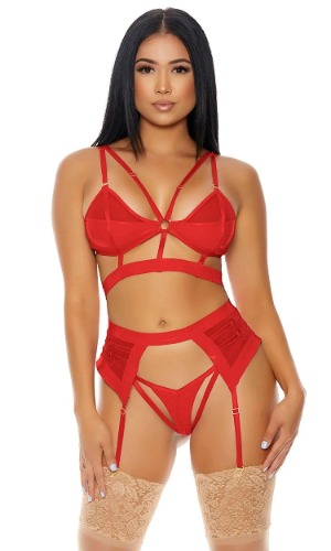 Double Cuff Love Lingerie Set - Medium / Red