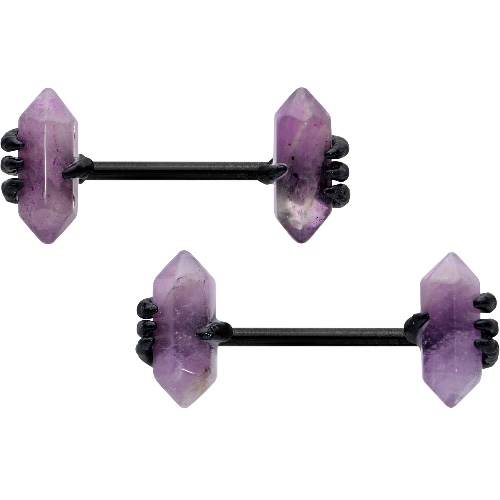 14 Gauge 9/16 Purple Amethyst Black Claw Obelisk Barbell Nipple Ring Set | Default Title