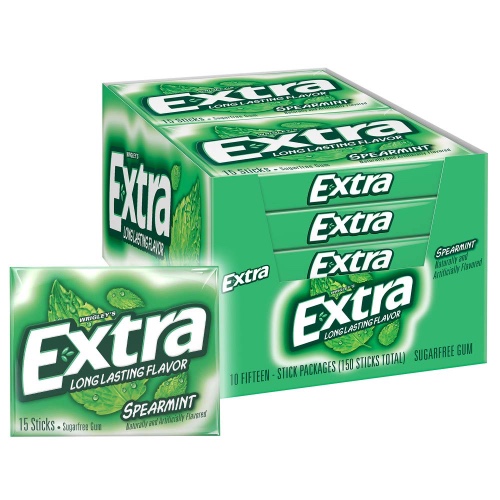 EXTRA Spearmint Sugarfree Chewing Gum, 15 Pieces (Pack of 10) - Spearmint
