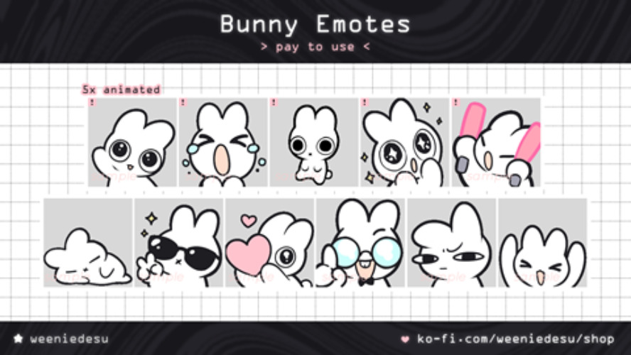 ♡ [P2U] 11 Bunny Emotes Pack【5 animated emotes included】Twitch/Discord/Youtube