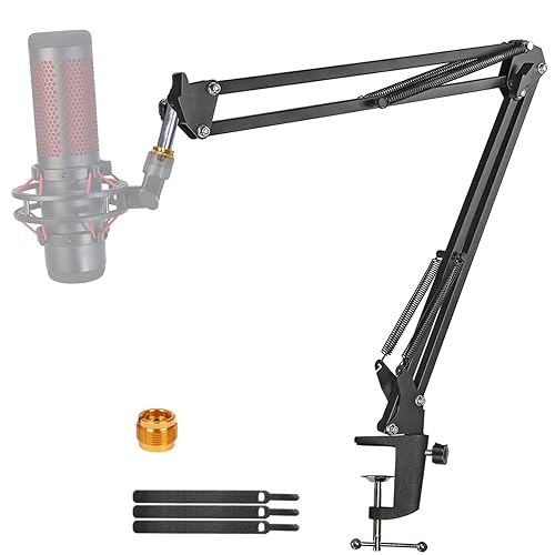 YUZUHOME HyperX Quadcast S Mikrofonständer, Galgenarm, Scherenarm, verstellbar, kompatibel mit RGB-USB-Kondensatormikrofon, schwarzer Legierter Stahl, kompakt, Pedestal - Schwarzer Galgenarm