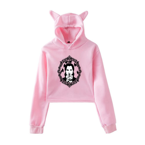Wednesday Addams tröja 2022 ny TV-serie långärmad beskuren topp kattöron huvtröja män damkläder - 4XL - Rosa-wp12238