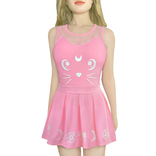 LittleForBig Bomull Sparkdräkt Onesie Pyjamas Kroppsdräkt-Luna Onesie kjol set - 4XL - Rosa