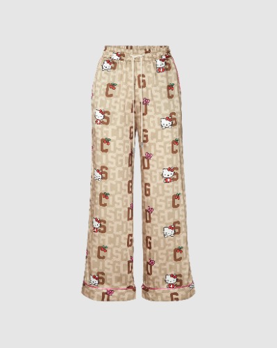 Hello Kitty monogram pajama trousers: Women Underwear Brown | GCDS