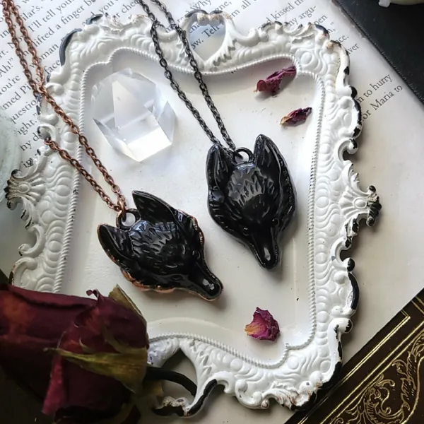 Obsidian Wolf Necklace | Black Copper