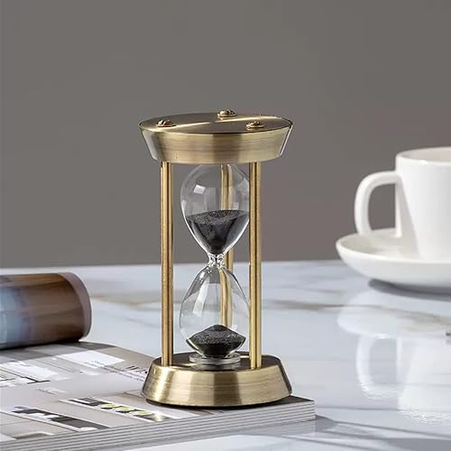 Hourglass Timer, 15 Minutes Hourglass Timer, Embossed White Sand Metal Glass Hourglass Timer, Used for Vintage Home Decoration, Office Decoration, Kitchen Wedding Gifts (F) - F
