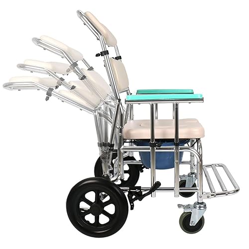 AOI Rolling Shower Chair for Elderly and Disabled,Shower Commode Wheelchair with Adjustable Backrest Angle and Headrest,12" Rear Wheel - FZK-4352