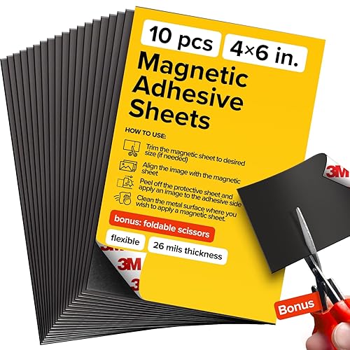 DIY Craft Magnetic Sheets with Adhesive Backing - 4x6" 10 Pack Adhesive Sheets for Magnetic Stickers and Photos - 100% Customizable - 4”x6” 26 mils - 10