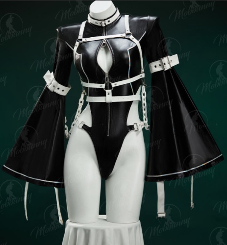 Code Giasu C.C. Derivative Sexy Black Jumpsuit Bodysuit Lingerie Hollow Strap Bodysuit with Long Stockings