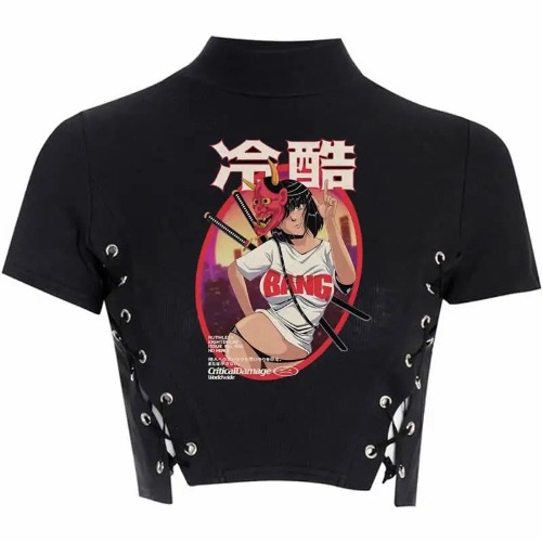 Creepy Cute Pastel Goth Manga Inspired Crop Top - Bang Girl / M