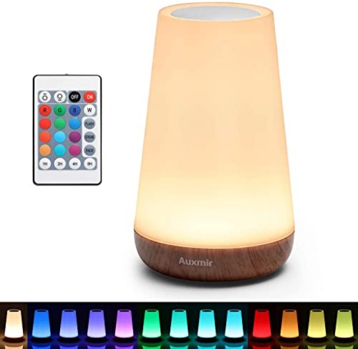 Auxmir Lampe de Chevet Tactile, Lampe de Table pour enfant, 13 Couleurs Changeantes et 3 Modes d'Éclairage, Veilleuse d'Allaitement la Nuit, Rechargeable pour Salle de Bébé - Marron