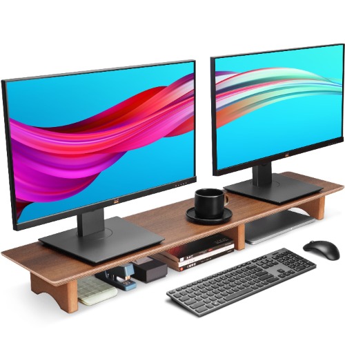 Dual Monitor Stand Solid Wood Desktop Stands (Three Color) | Black Walnut / Dual