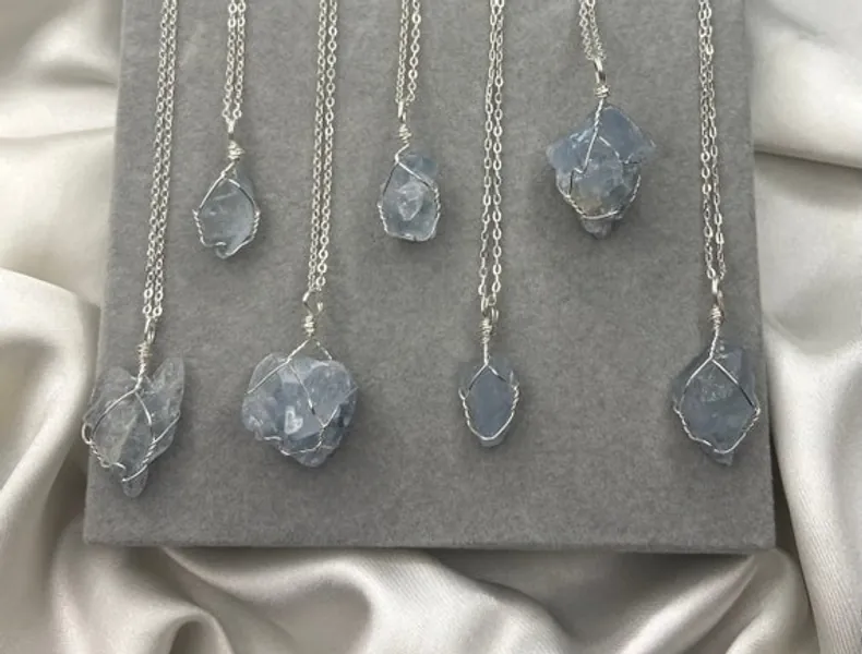 Wire Wrapped Raw Celestite Crystal Necklaces  Silver | Etsy