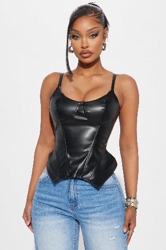 The Only Option Faux Leather Corset Top - Black