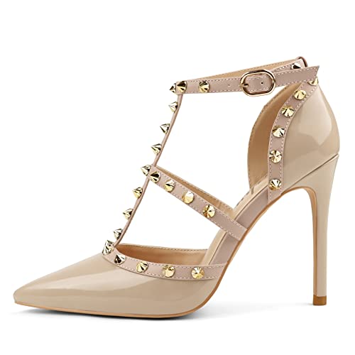 Eithy Women's Slingbacks Mid High Heels Strappy Summer Shoes Pointy Toe Party Daily Wear Evening Sandals - 5.5 - Apricot