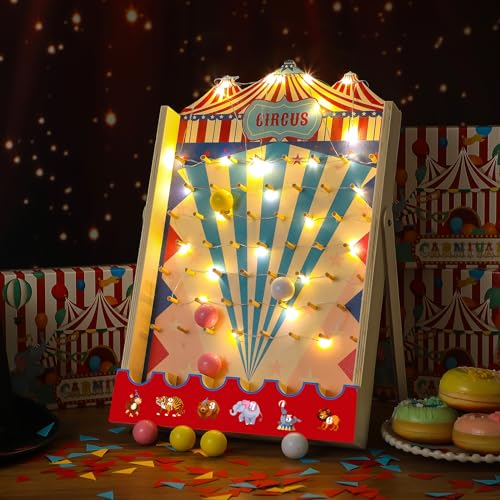 Fulmoon Disk Drop Game with 10 Disks Fun Party Game Wood Board Game for Teens Adults Themed Party Decorations Birthday Party Supplies Activities (LED Circus,15.7 x 10 Inch)