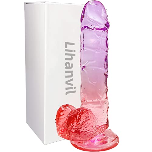 Realistic Dildo Clear Silicone 7.8" Red-Purple Gradient Adult Sex G-spot Dildo with Strong Suction Cup for Women Hand Free Play Flexible Soft Penis Dong, Toys for Vaginal and Anal Stimulation - Red-Purple