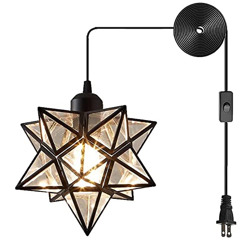 AECBUY, Clear PVC Star Ceiling Hanging Droplight Retro Style Black Metal Pendant Lamp Industrial Plug in Light to for Dining Room Living Bedroom, ddct210929B04 - Black-transparent - 8 inch