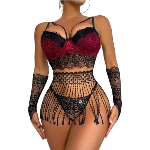 TDXVPB Lingerie for Women Sexy Teddy Lace Babydoll Bodysuit Garter Belts Sexy Lingerie Set - 23719-18 - Small