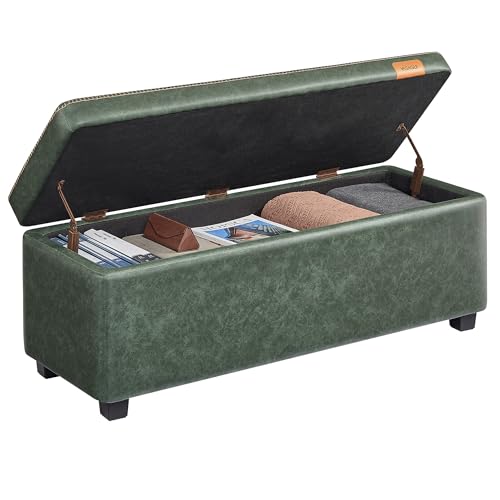 VASAGLE EKHO Collection - Storage Ottoman Bench, Entryway Bedroom Bench, 25 Gallons, Synthetic Leather with Stitching, Mid-Century Modern, Safety Hinges, Loads 660 lb, Forest Green ULOM075C01 - Forest Green - Elite