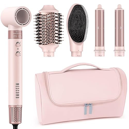 Professional Frizz-Free Blow Dryer Brush, Fast Drying, No Heat Damage - Curl, Volumize, Straighten with Travel Bag - Pink