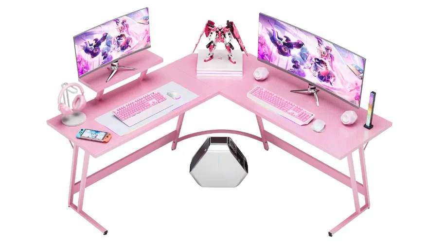 Homall - Mesa de Juegos en Forma de L, Color Rosa, 51 Pulgadas, Soporte para Monitor, para Oficina y Juegos - 51 Inch - Rosado