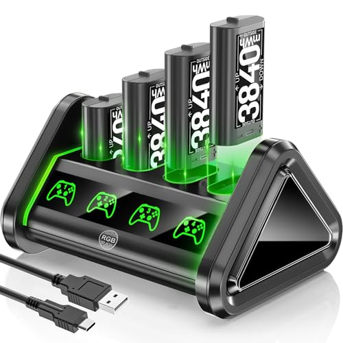 Rechargeable Battery for XboxOne/Xbox Series X|S, 4 x 3840mWh Batteries for Xbox, Xbox Series Controller Battery with Charger for XboxOne S|X /Elite