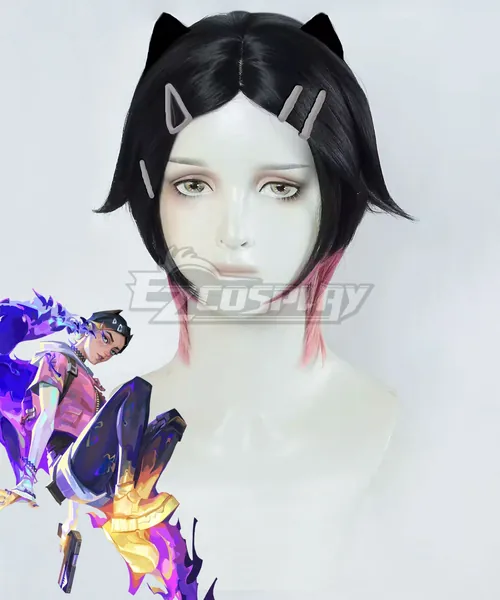 Valorant Clove Black Purple Cosplay Wig