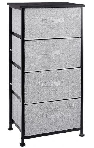 Amazon Basics Fabric 4-Drawer Storage Organizer Unit for Closet, Black - Black Organizer Unit + Grey Drawers