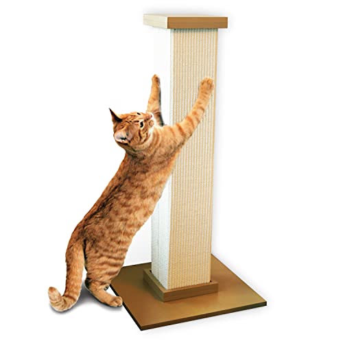 SmartCat Ultimate Scratching Post – Beige, Large 32 Inch Tower - Sisal Fiber, Simple Design - For All Cats - Brown