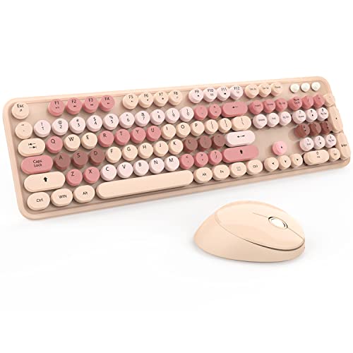 Wireless Keyboard and Mouse, KOOTOP Cute Keyboard and Mouse, 2.4G Wireless Keyboard with Retro Round Keycap for PC, Mac, Laptop,Tablet,Computer Windows (Milk Tea) - 3 Milk Tea