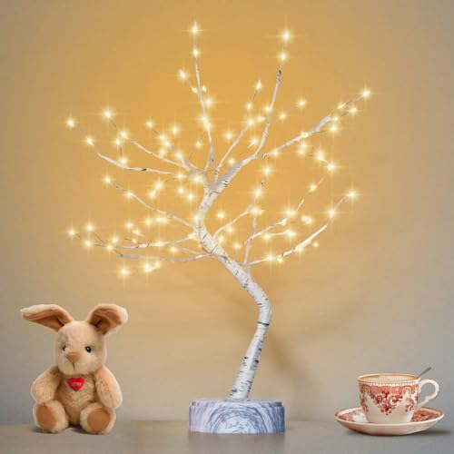 OTAVILEM Room Decor, 20" 108 LED Twinkling Tree Lamp, DIY Artificial Tree Lamp, Battery/USB Operated, Tabletop Bonsai Tree Light for Living Room Bedroom Christmas Home Gifts House Decor - Birch-warm White