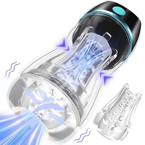 Automatic Male Masturbator Sex Toys for Men - Transparent Outer Shell Penis Pump with 3 Vacuum Suction & 7 Vibration, Sex Machine Adult Toys Pocket Pussy for Men, Male Stroker Adult Sex Toys & Games - Transparent