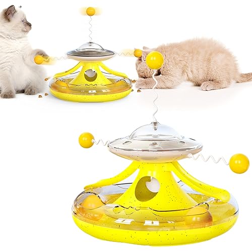 FTRONGRT Jouet pour Chat, Jouet interactif pour Chat, Jouet Distributeur de Nourriture pour Chat Facile à Nettoyer,Jouet Balles pour Jeu Chat Chaton.Jaune - Cat - Jaune