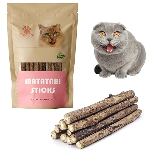 Croc-Cat® Baton Matatabi 10 pièces, Qualité Premium Super Puissant, Dentifrice Chat, Antistress Chat, friandises pour Chats, Bâtonnets Herbe à Chat,Chaton Accessoires Catnip