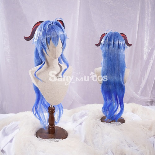 【In Stock】Game Genshin Impact Cosplay Ganyu Gan Yu Wig / Horn Women Long Blue Curly Wig