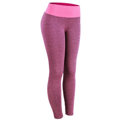 CHRLEISURE Grid Tights Yoga Pants Women Seamless High Waist Leggings Breathable Gym Fitness Push Up Clothing Girl Yoga Pant - Rose Red / M