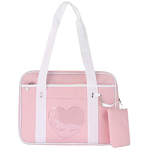 AlwaySky Ita Bags Heart Shape Window Japanese School Handbag Large JK Bag Girls Duffle Purse Anime Satchels for Lolita Comic DIY Cosplay - Pink