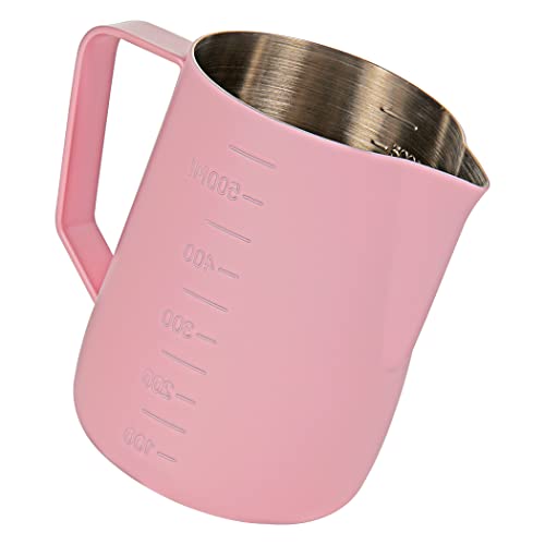 Dianoo Espresso Steaming Pitcher 600ml, Milk Frothing Pitcher Stainless Steel With Measurement, Milk Frothing Cup, Coffee Jug, Latte Art, Pink - 600ml - Pink